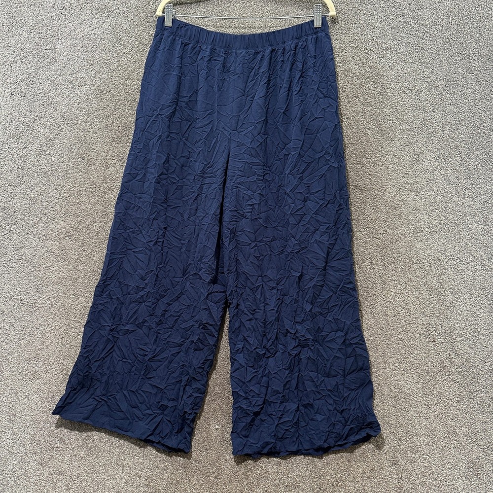Liv by Habitat Crinkle Wide Leg Pants Womens Large Blue Comfort Lagenlook Artsy